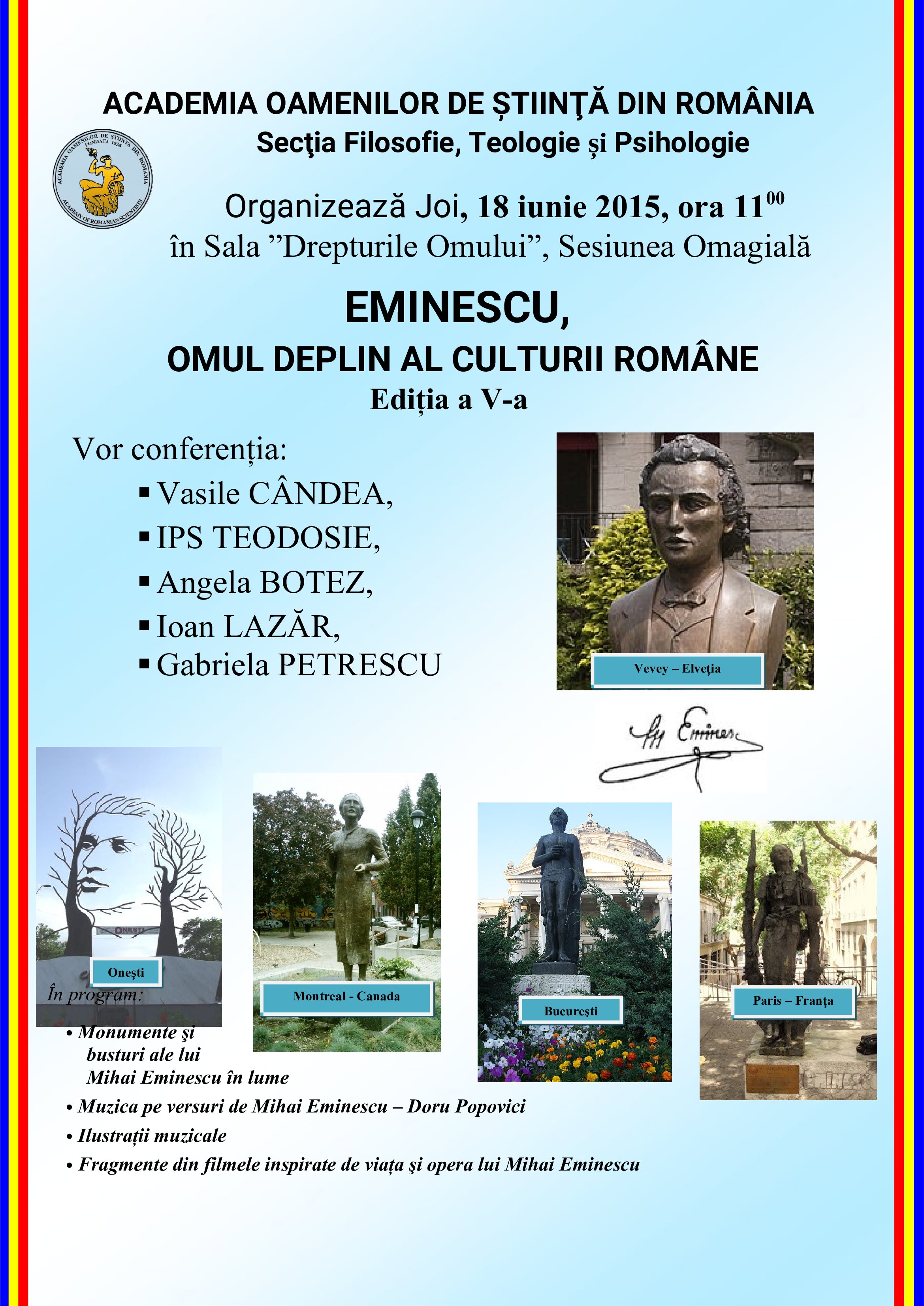 poster June 18, 2015 Tribute to Mihai Eminescu