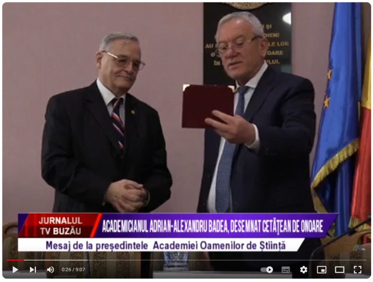Președintele AOSR, prof.univ.dr.ing. Adrian Alexandru Badea, cetățean de onoare al Municipiului Buzău