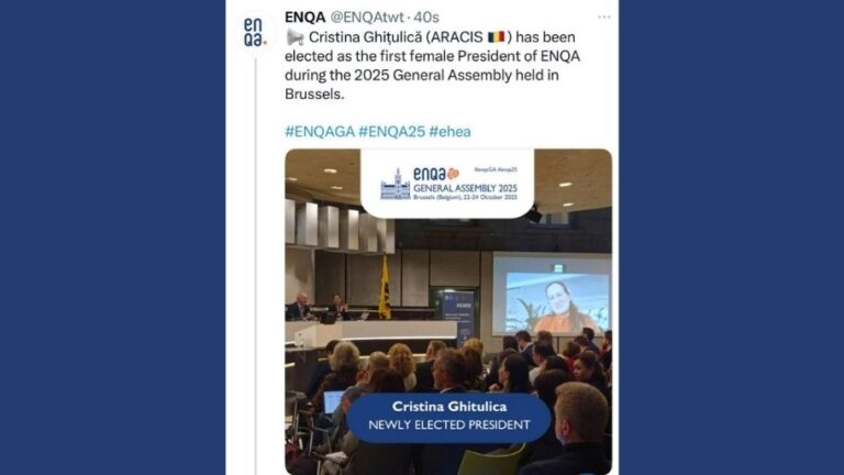 AOSR salută alegerea Doamnei Prof. univ. dr. ing. Cristina Ghițulică în funcția de Președinte al ENQA AOSR salută alegerea Doamnei Prof. univ. dr. ing. Cristina Ghițulică în funcția de Președinte al ENQA