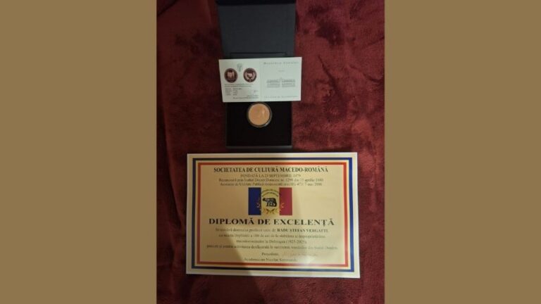 Diplomă acordată Prof.univ.dr. Radu Ștefan Vergatti